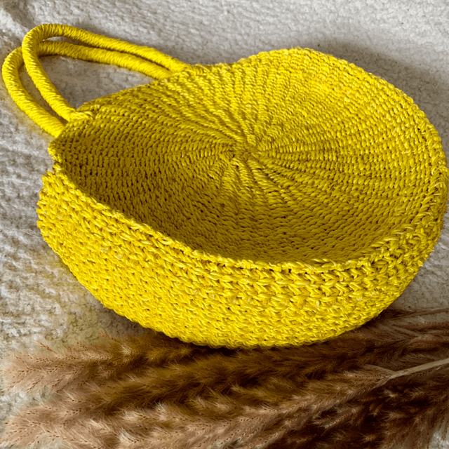 Sac fourre-tout rond en paille d'Abaca | Abaca Straw Round Tote Bag